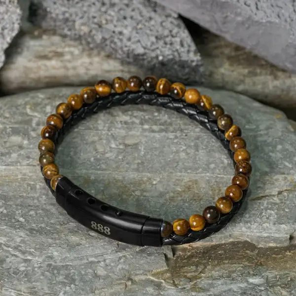 Tiger Eye Angel Numbers Double Wrap Leather Bracelet
