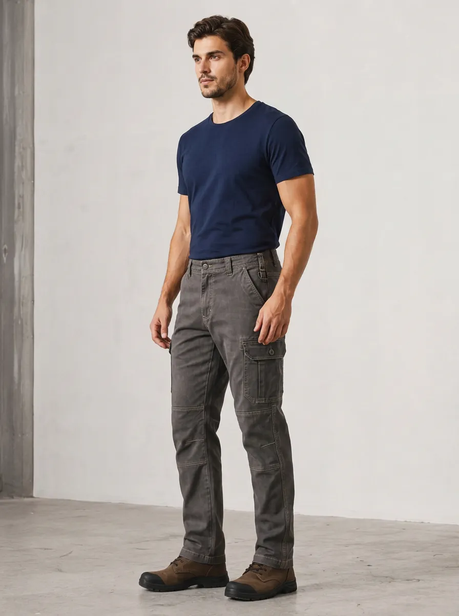 Men's Charcoal Grey Utility Cargo Pants with Multi Pocket Detail