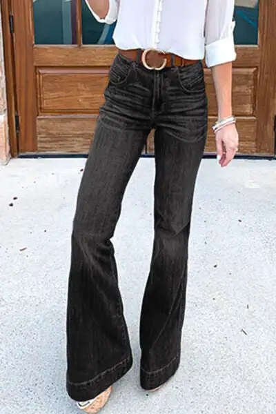 Contoured Flare Leg Pocketed Denim Jeans