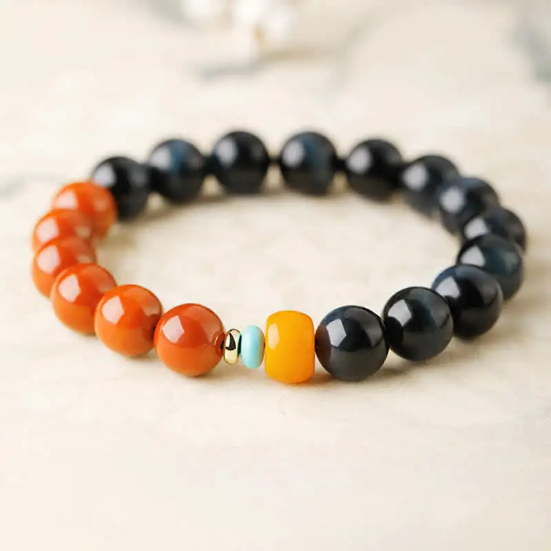 Tiger Eye South Agate Round Bead Bracelet
