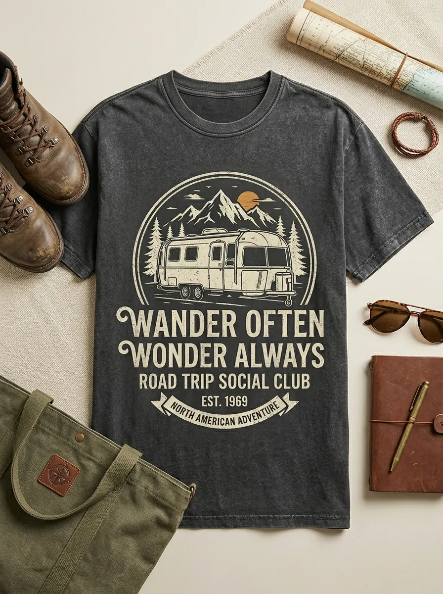 Unisex Camping Lover Wander Often Printed T-shirt