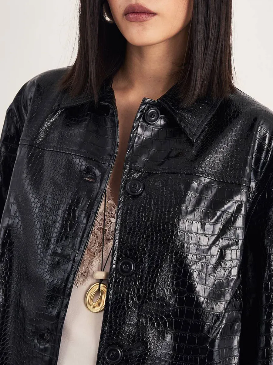 Black Patent Leather Oversized Biker Jacket