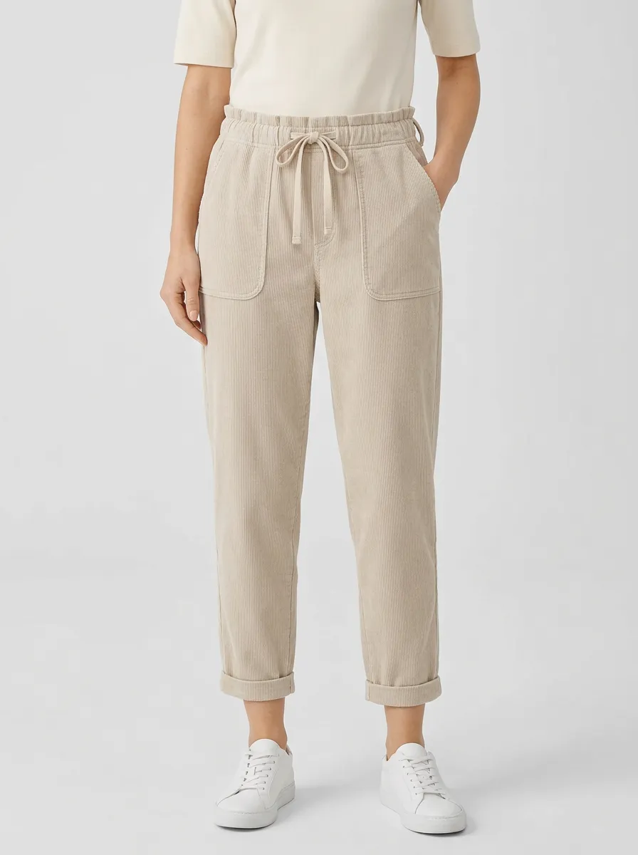 Women's Drawstring-Waist Tapered Corduroy Pants