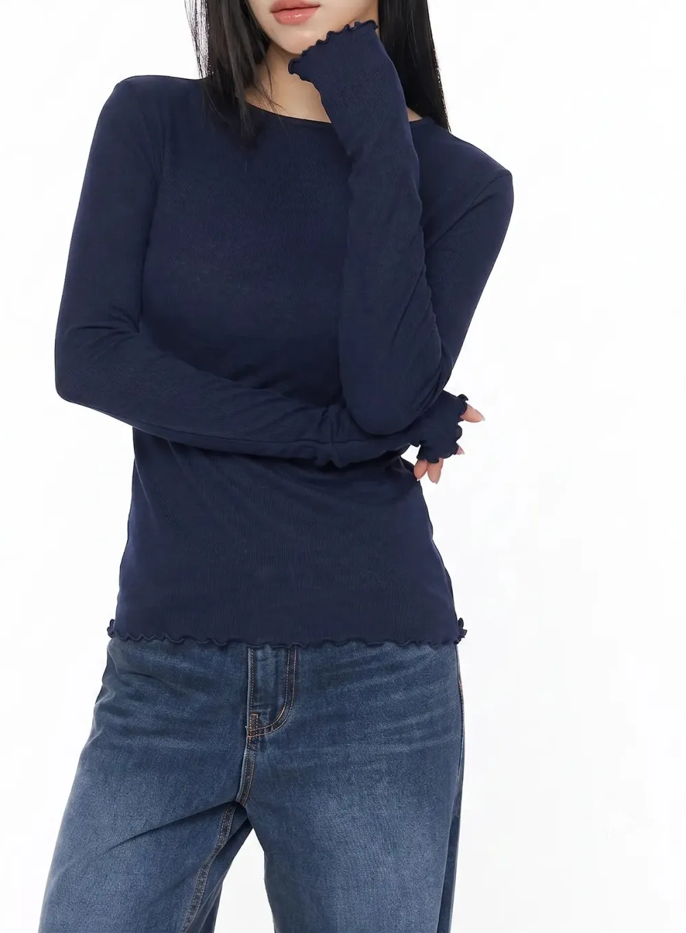 Lettuce Edge Sheer Long Sleeve Top