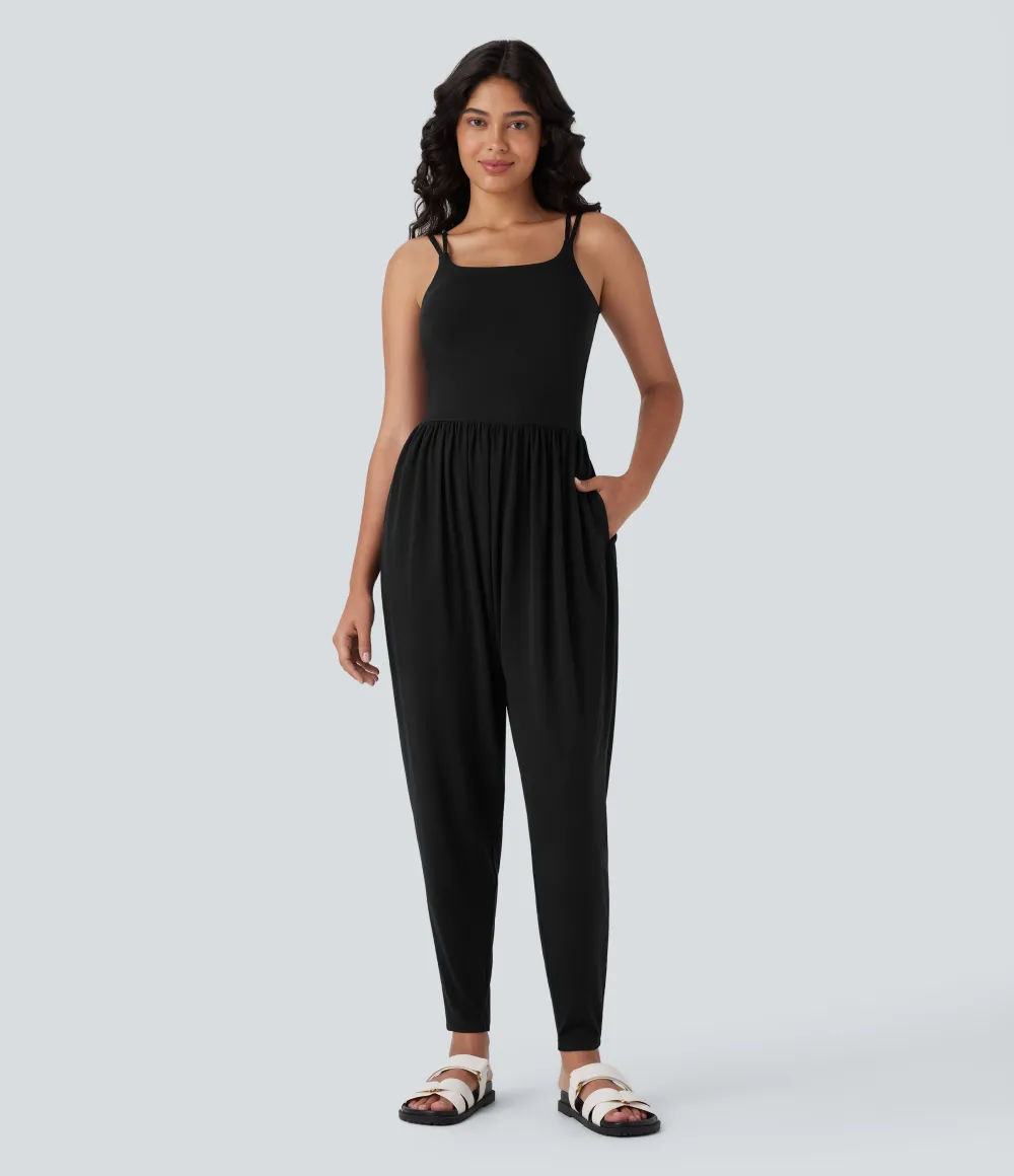 Double Straps Pocket Harem Casual Jumpsuit-Easy Peezy