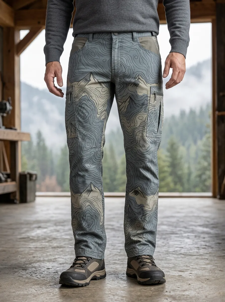 Men's Topographic Print Cargo Trousers