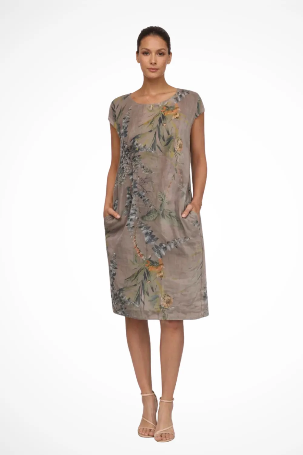  Casual Relaxed Fit Botanical Print Midi Dress