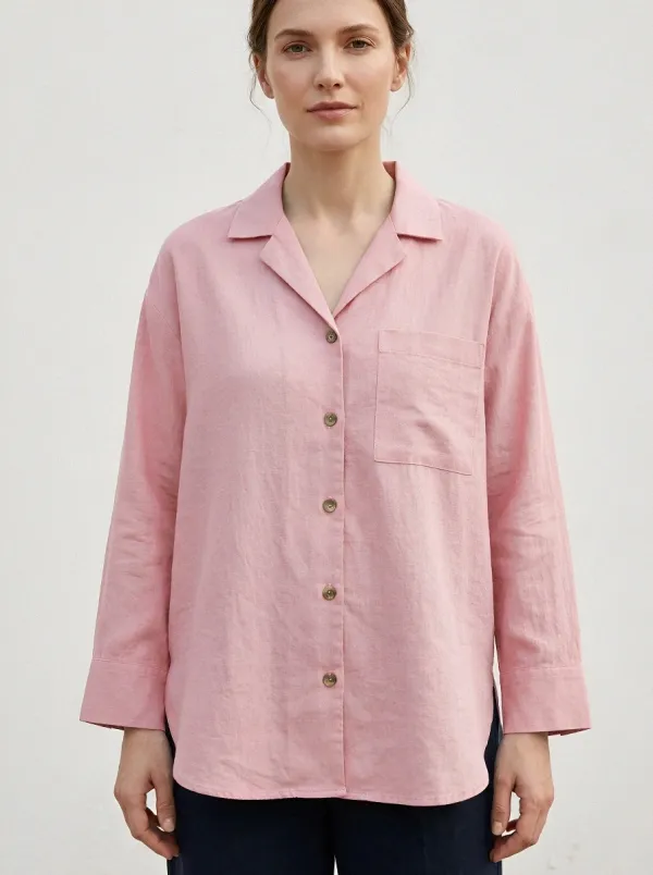 Women's Casual Minimalist Blue Button-Down Long Sleeve Shirt