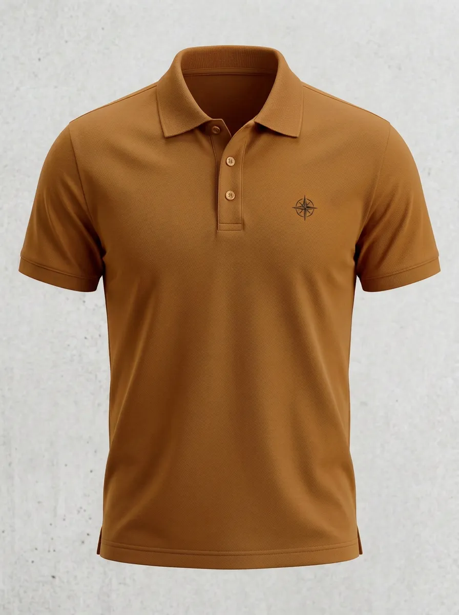 Compass-Detail Embroidered-Detail Nautical-Inspired Men's Polo Shirt