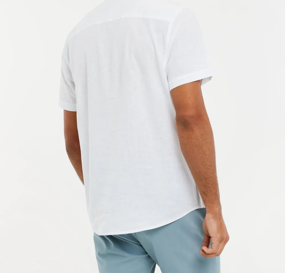 Men's White Short Sleeve Linen Blend Shirt