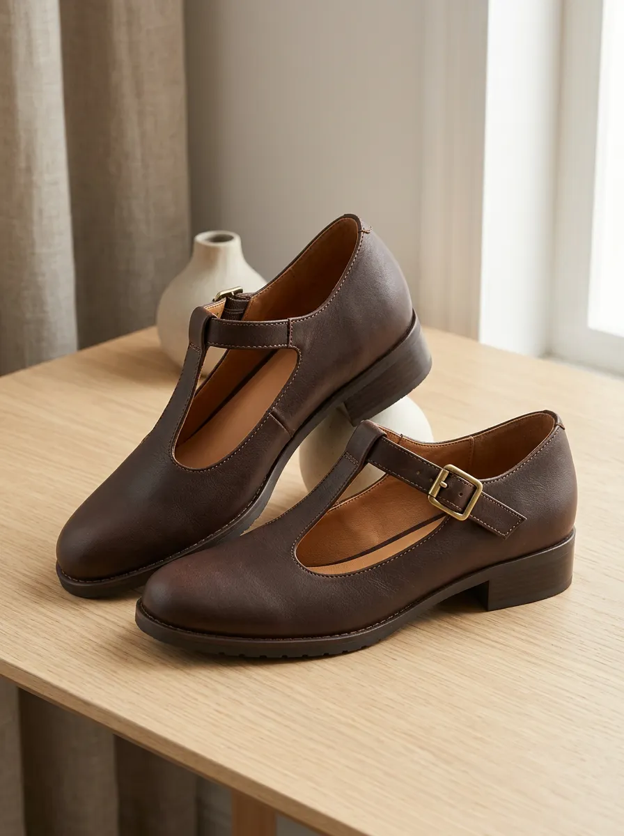Women's Vintage T-Strap Buckle Mary Jane Shoes