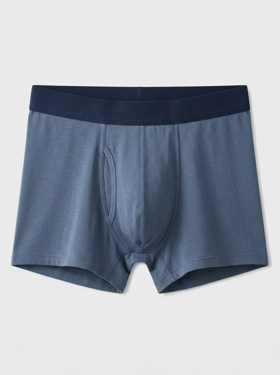 Men's Solid Blue Elastic Waistband Boxer Briefs
