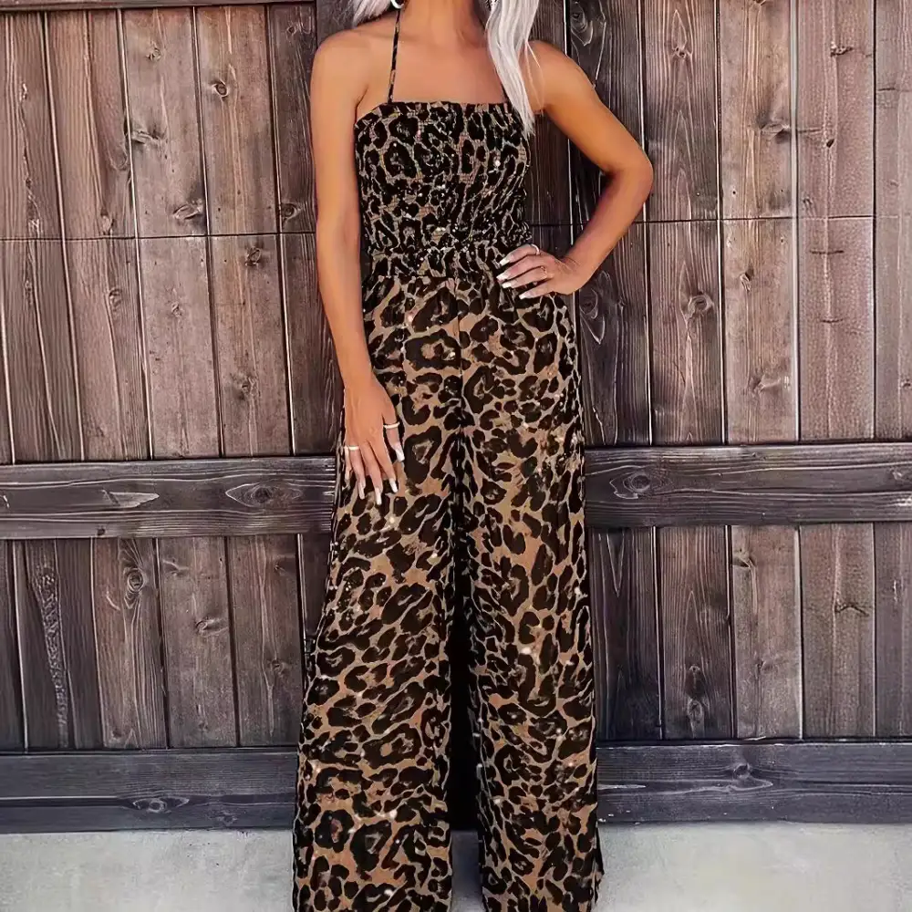 Elegance Printed Halter-Neck Evening Jumpsuit