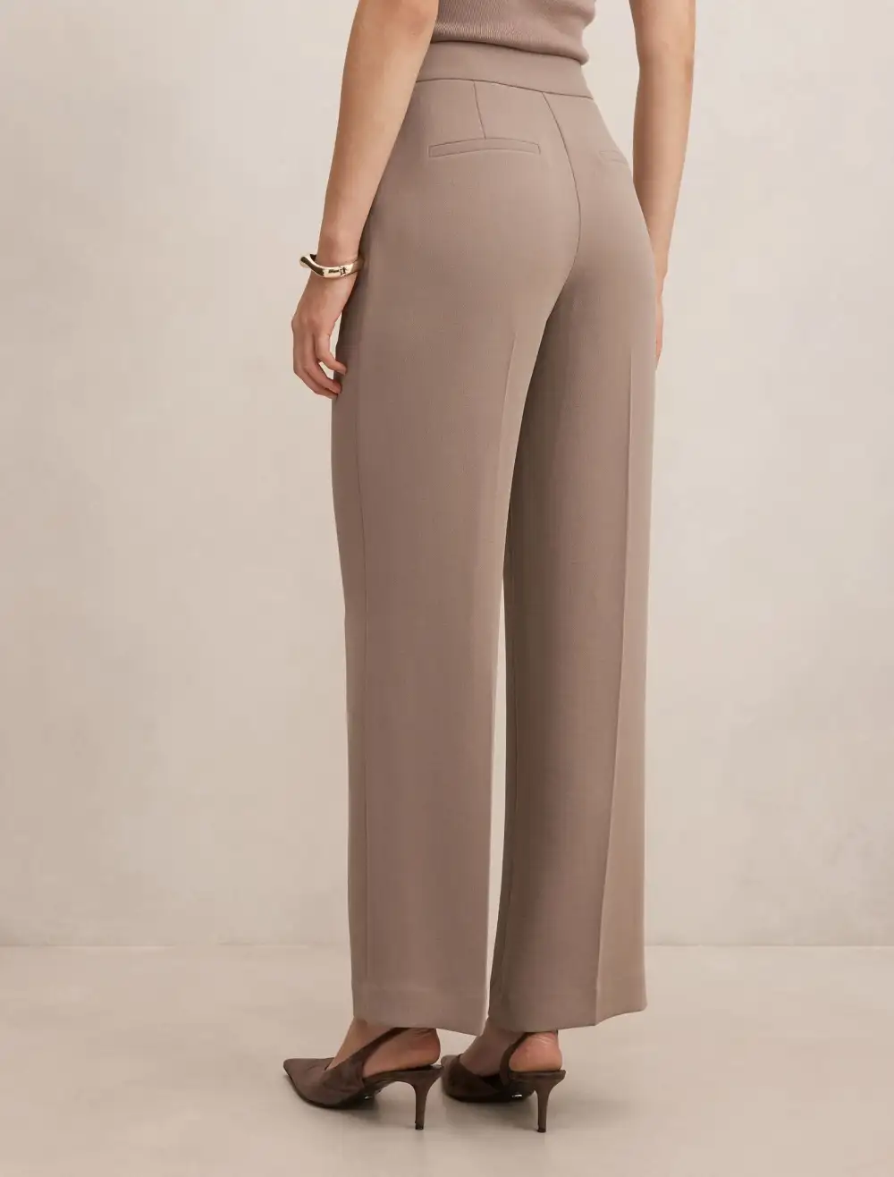 Light Taupe Straight Leg Tailored Pants