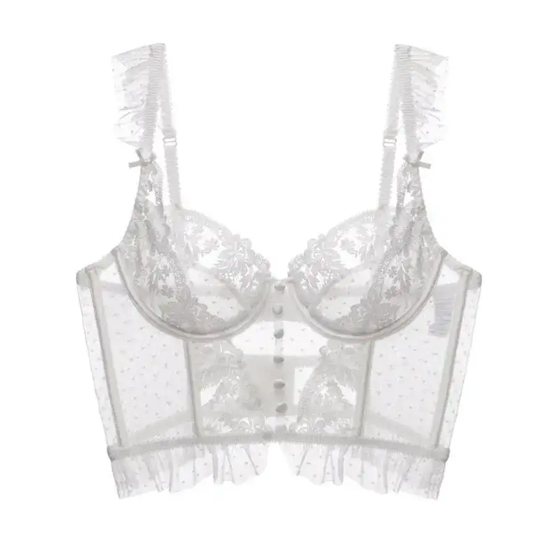 Lace-Trim Adjustable-Strap Cropped Underwire Corset-Inspired Tank Top