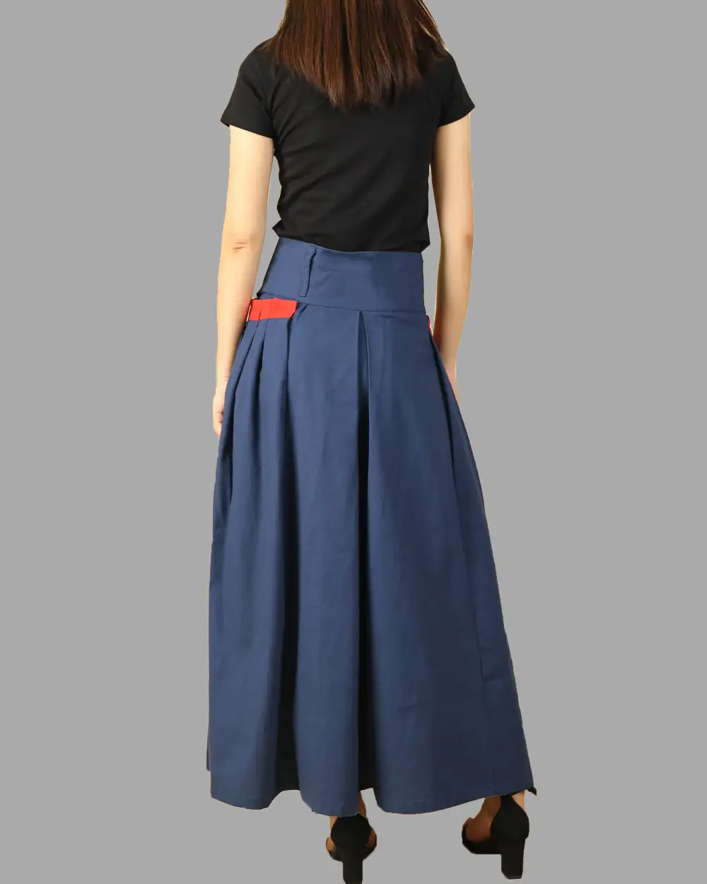 Pleated Linen A Line Maxi Skirt