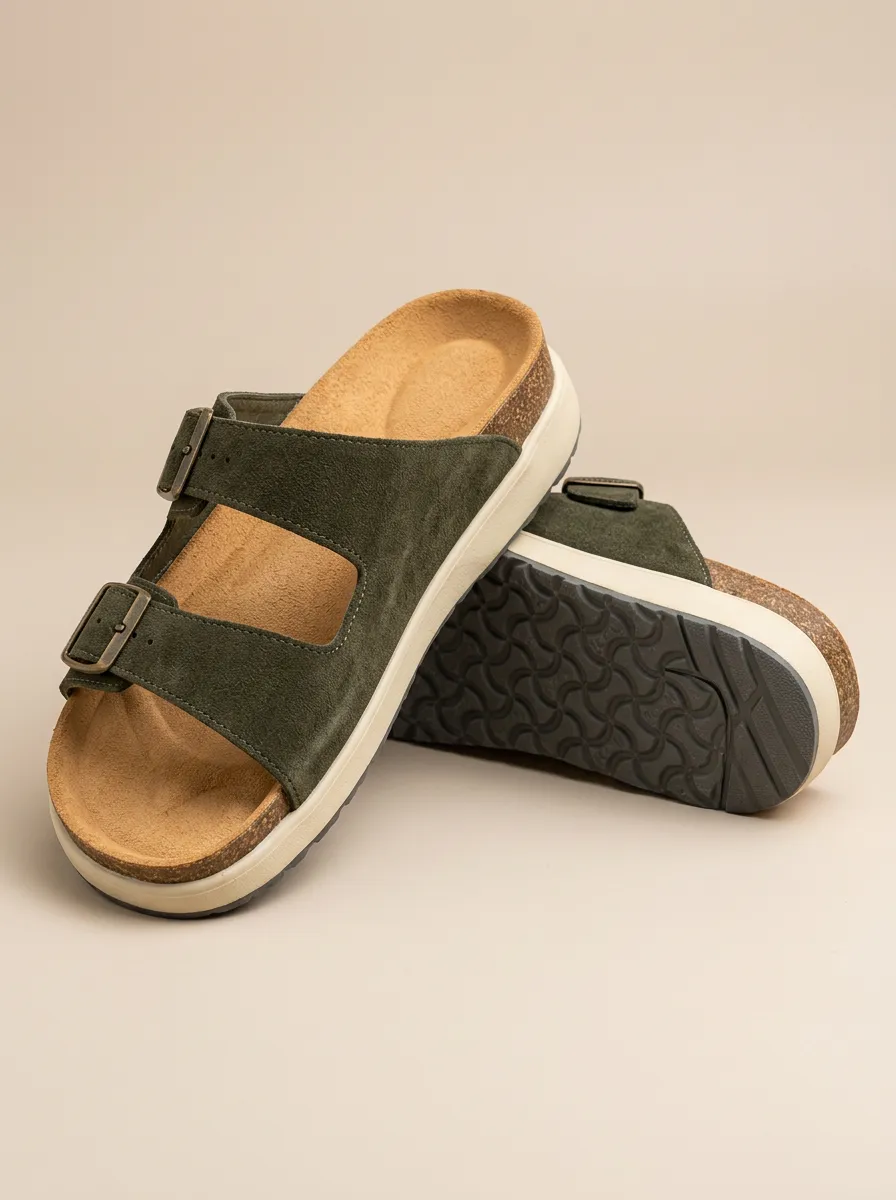 Men's Double Buckle Buckle Suede Casual Sandals