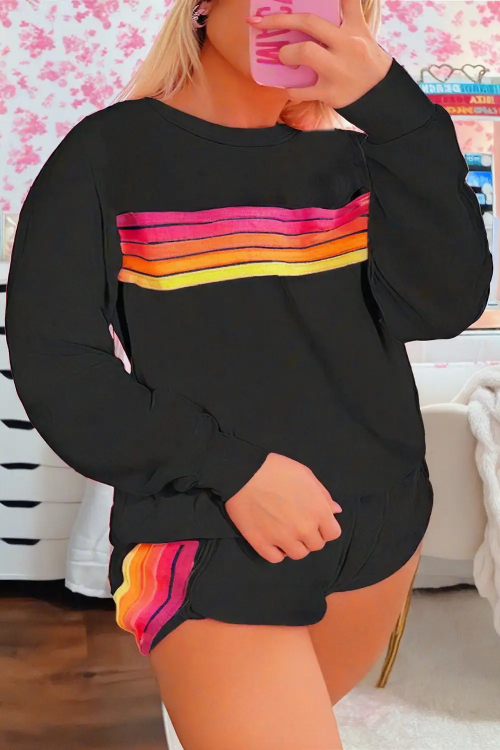 Striped Pullover Relaxed Shorts Lounge Set Ease