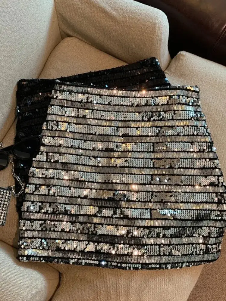 Stripe Acrylic Sequin Mini Skirt