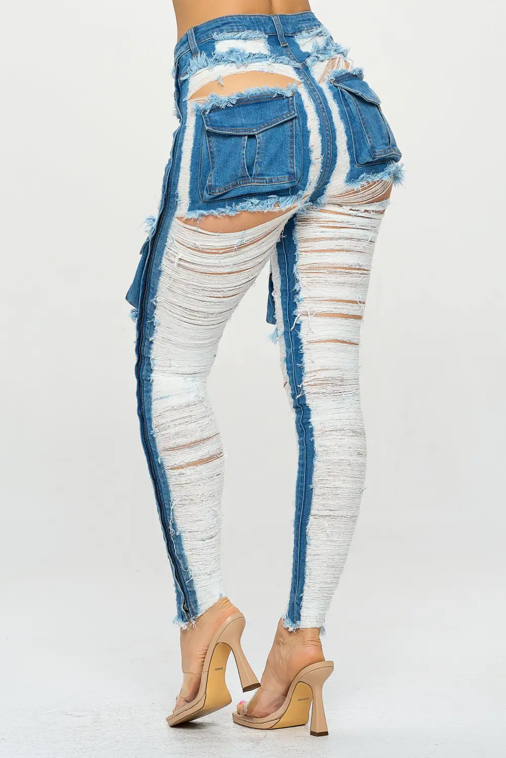 High-Rise Cargo-Pocket Skinny Cargo Jeans