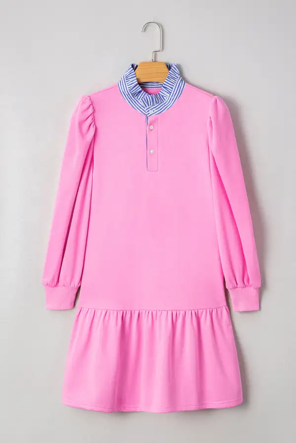 Meadow Striped Ruffle Trim Contrast Trim Mini Dress