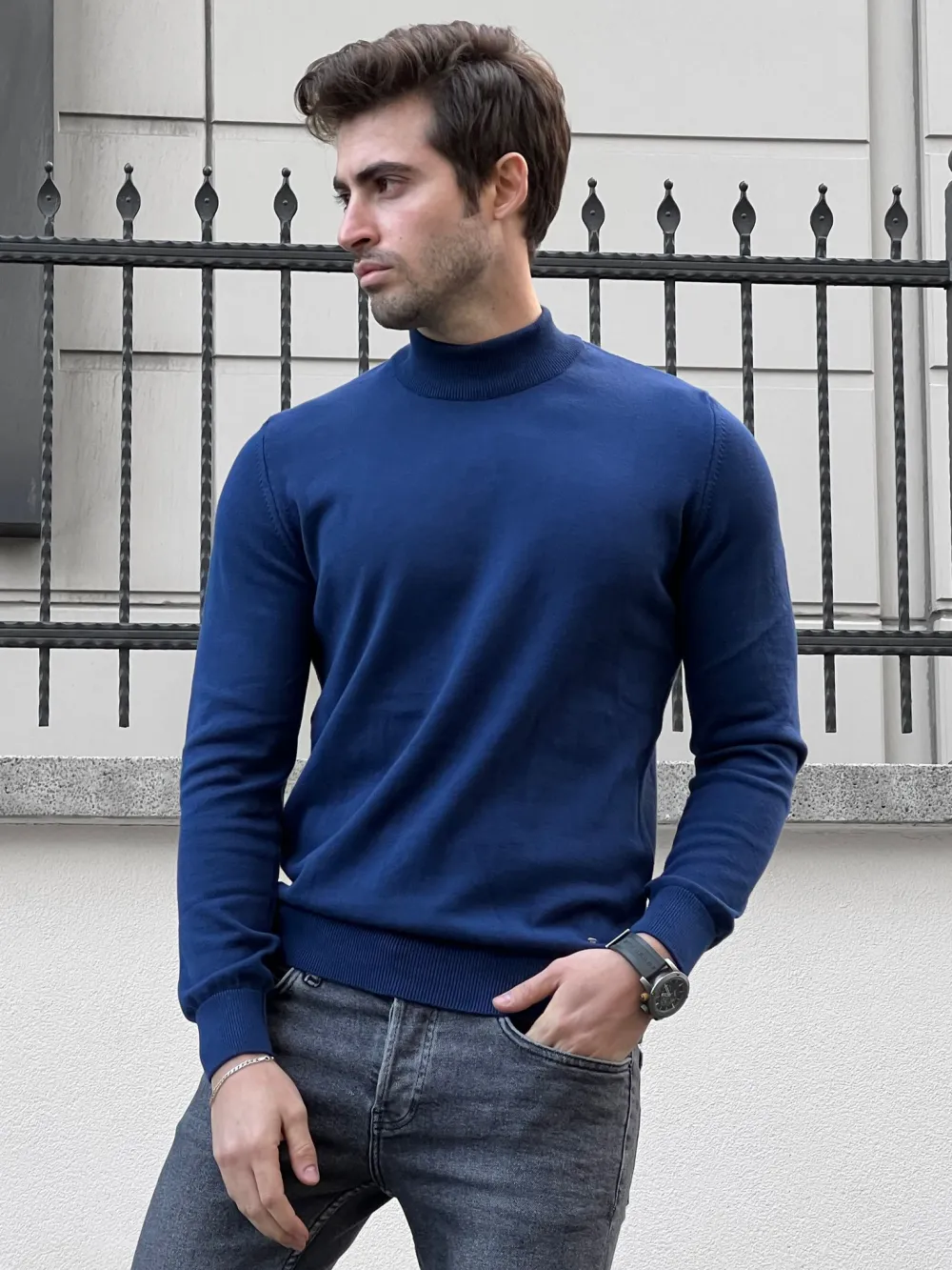 Half Turtleneck Slim Fit Cotton Turtleneck Sweater