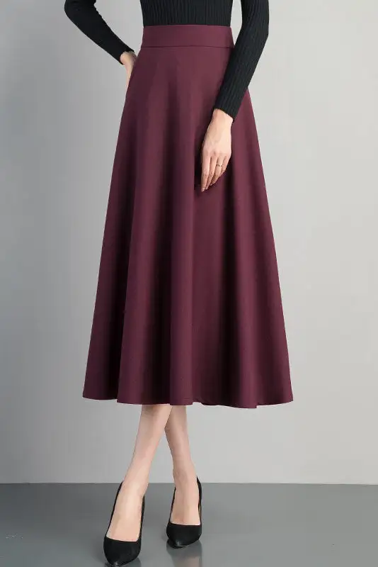 Classic Cotton Blend A Line High Waist Midi Skirt
