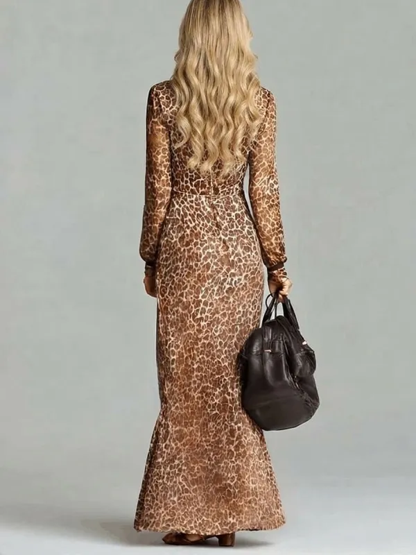 Chiffon Leopard Print Maxi Dress