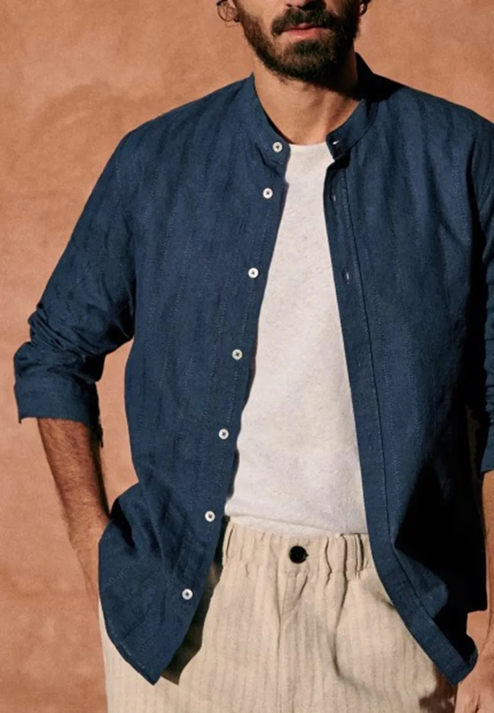 Classic White Cotton Linen Blend Button Up Shirt