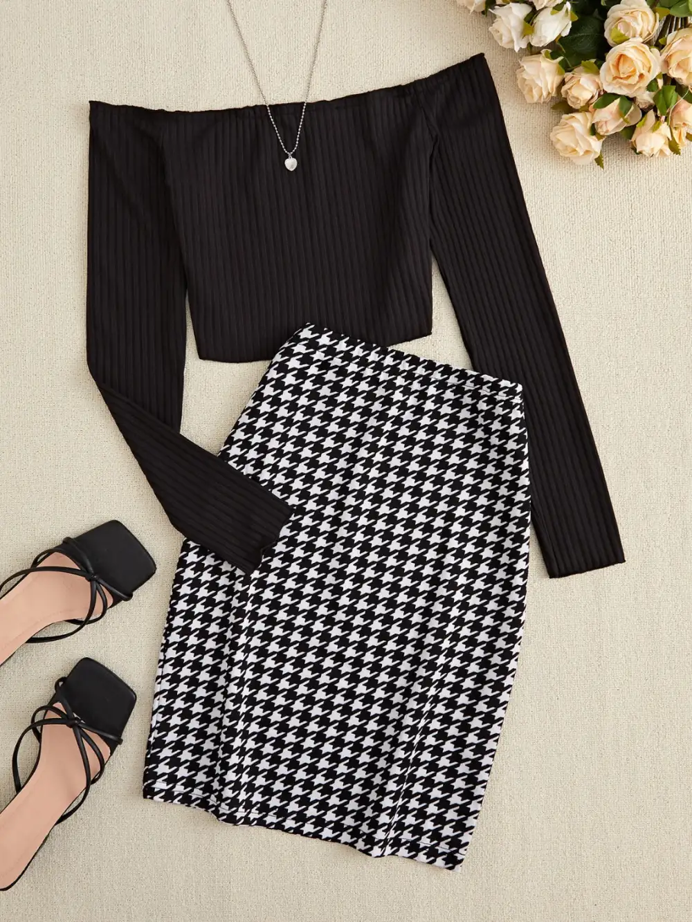 Shoulder Long Sleeve Coordinated Set