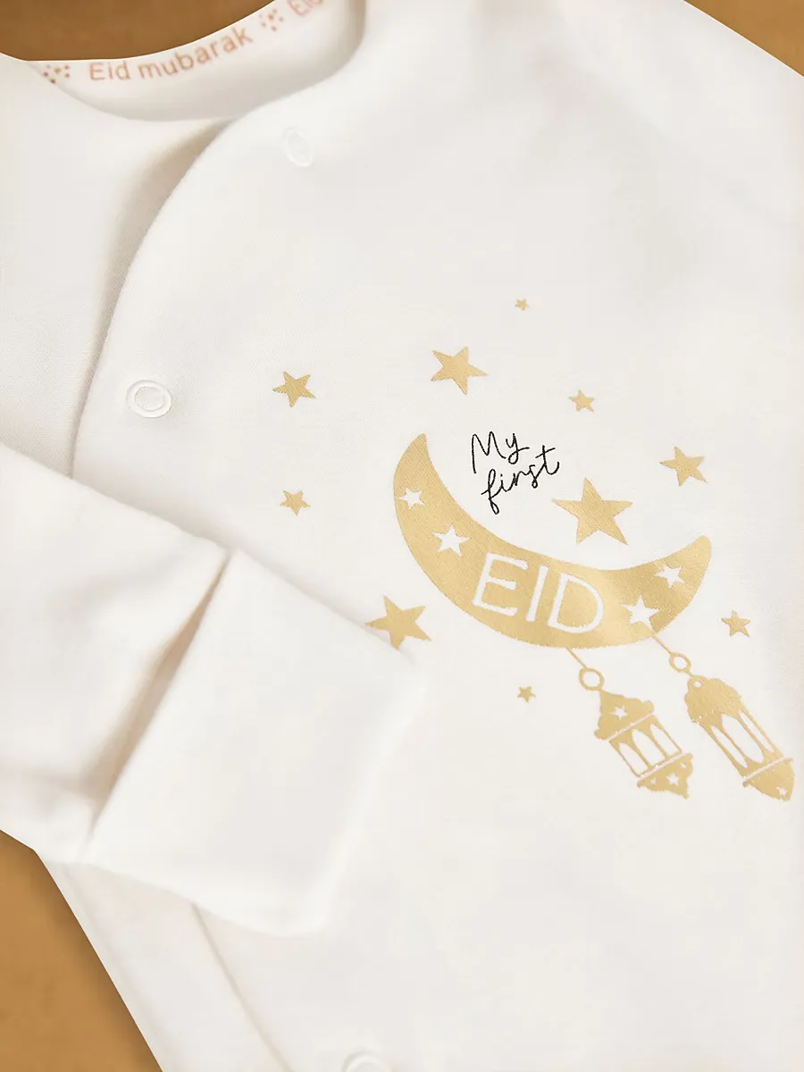 White My First Eid Long Sleeve Sleepsuit