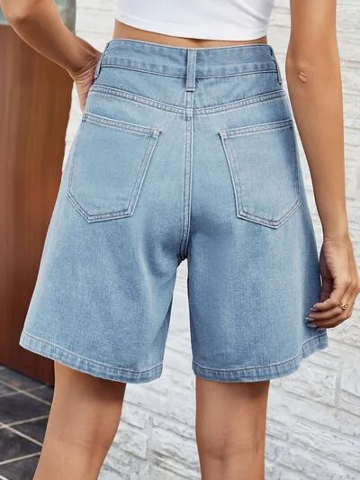 Minimal High Waist Denim Shorts with Pockets