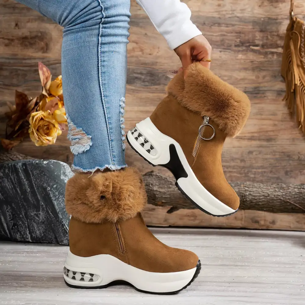 Fuzzy Side-Zip Platform Ankle Boots