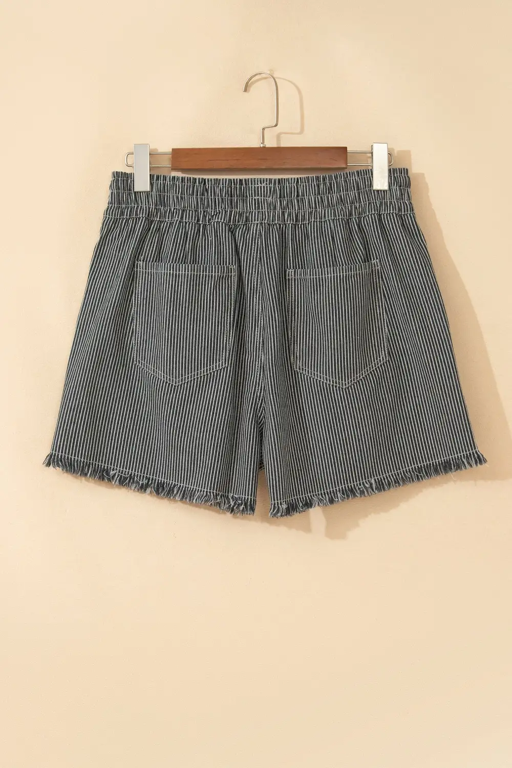 Drawstring Elastic-Waist Striped Denim Shorts
