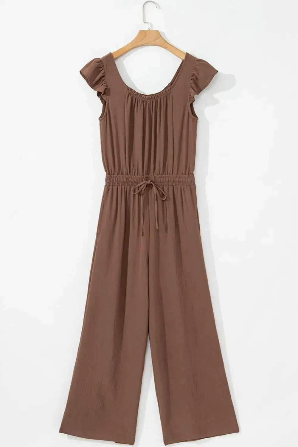 Ruffled Cap Sleeve Wide Leg Jumpsuit Accessory