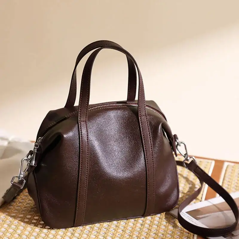 Luxe Craft: Premium Cowhide Leather Bowling Handbag