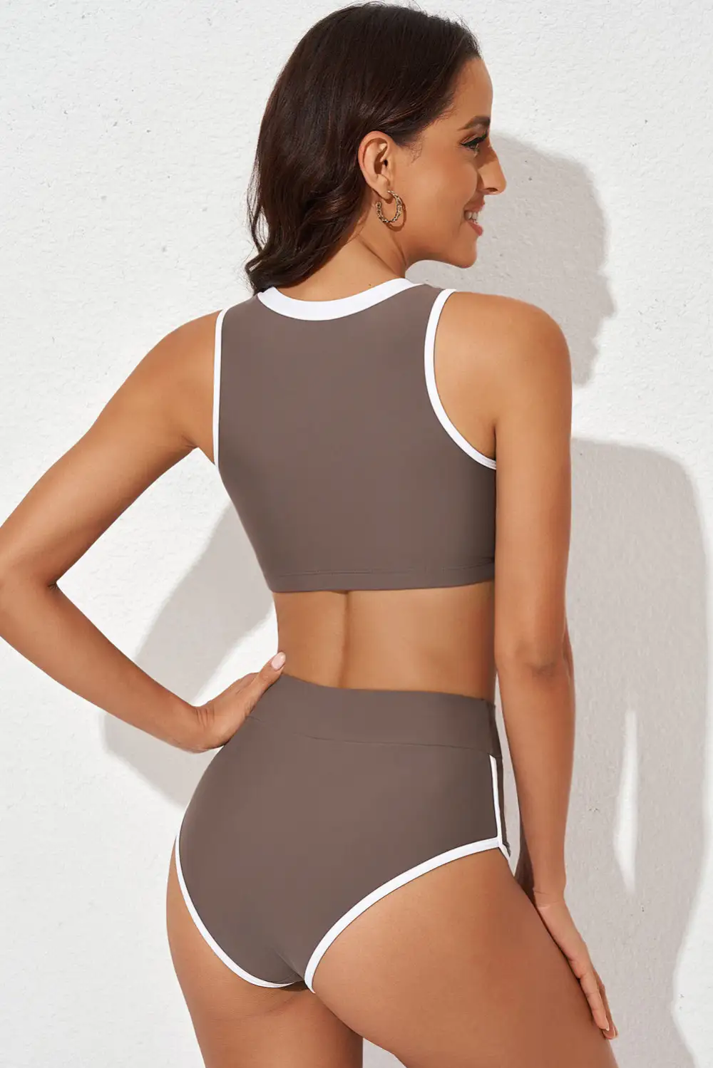 Swimwear Solid Colorblock Round Neck Bodycom Active Bikinis