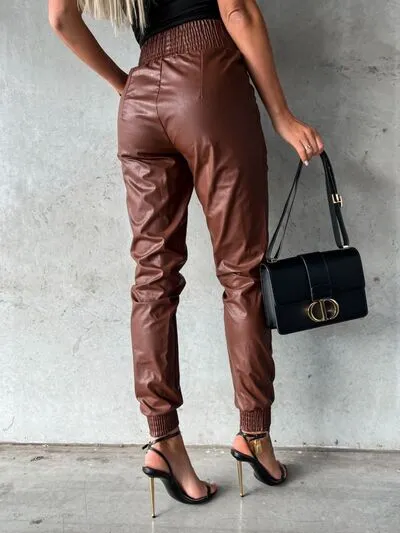 Smocked High Waist Pants With Pocket