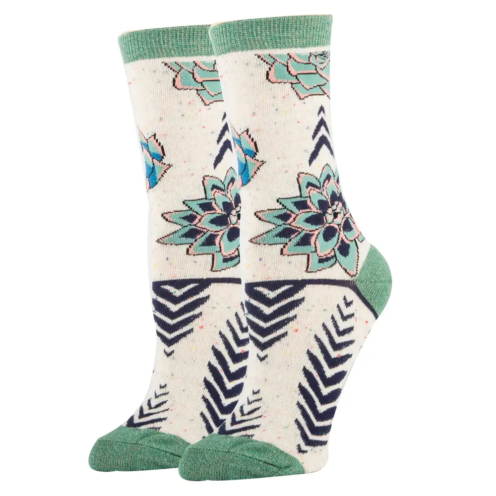 Cotton Blend Succulent Motif Crew Socks