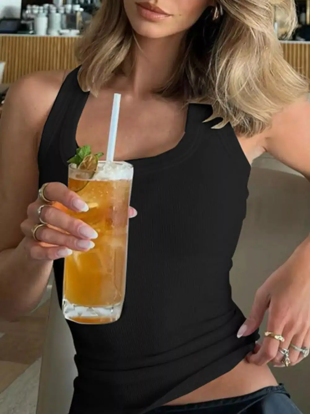 Square-Neck Ribbed Tank Top
