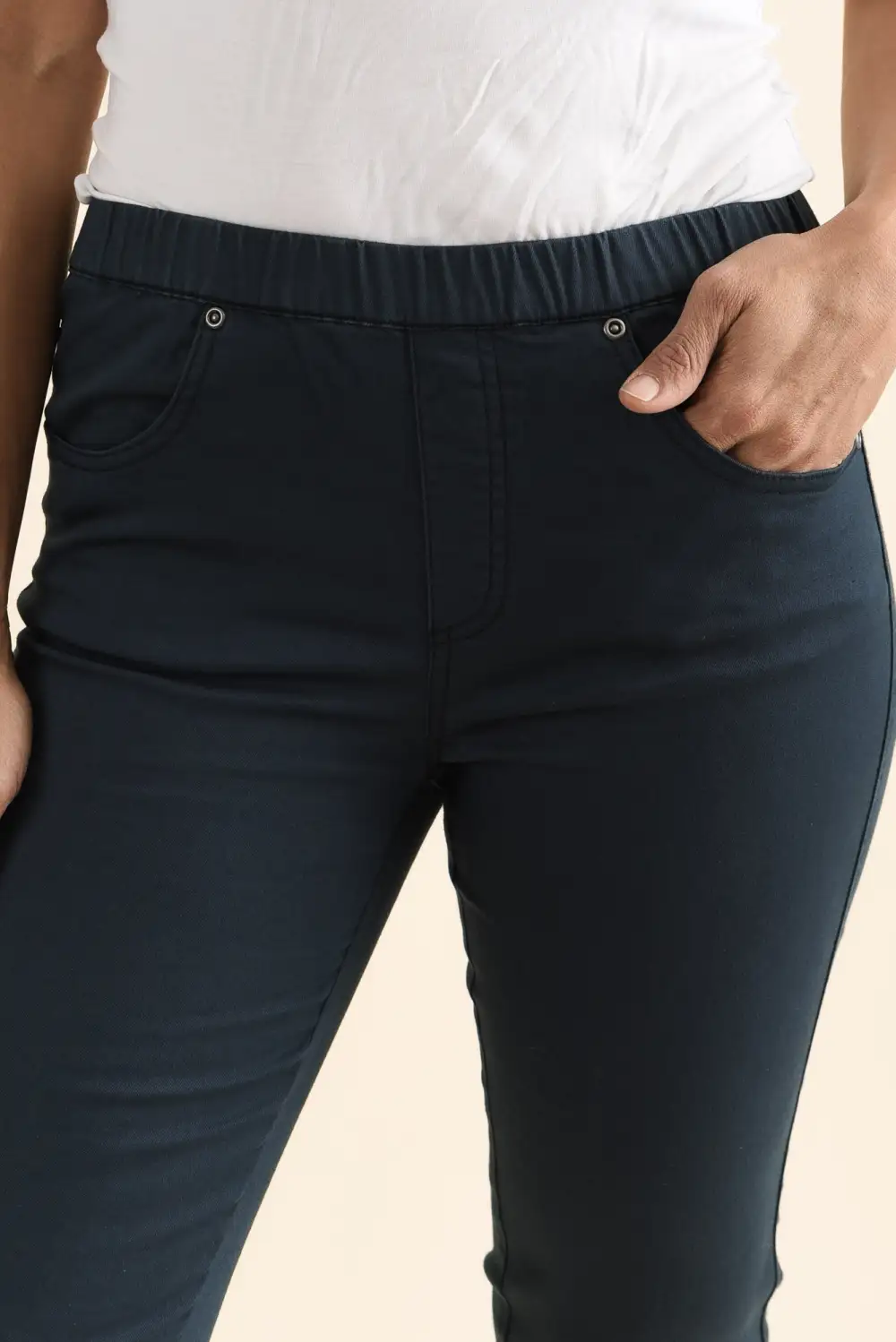 Straight Leg Mid Rise Pull On Pants