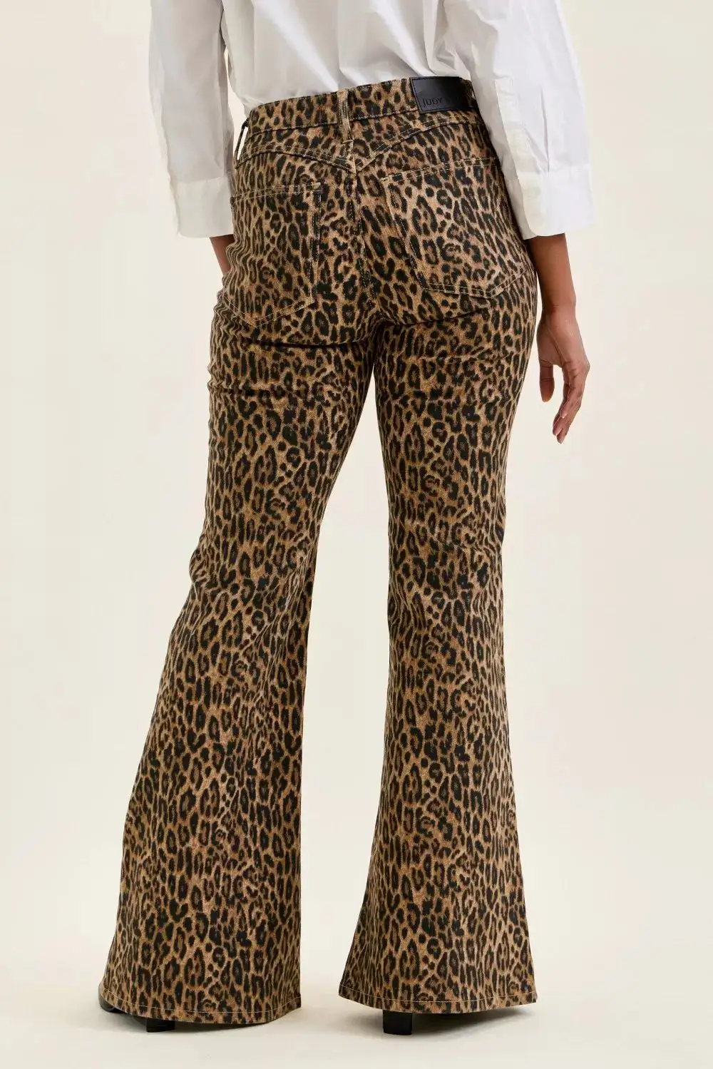 Denim Leopard Print High Rise Flared Jeans