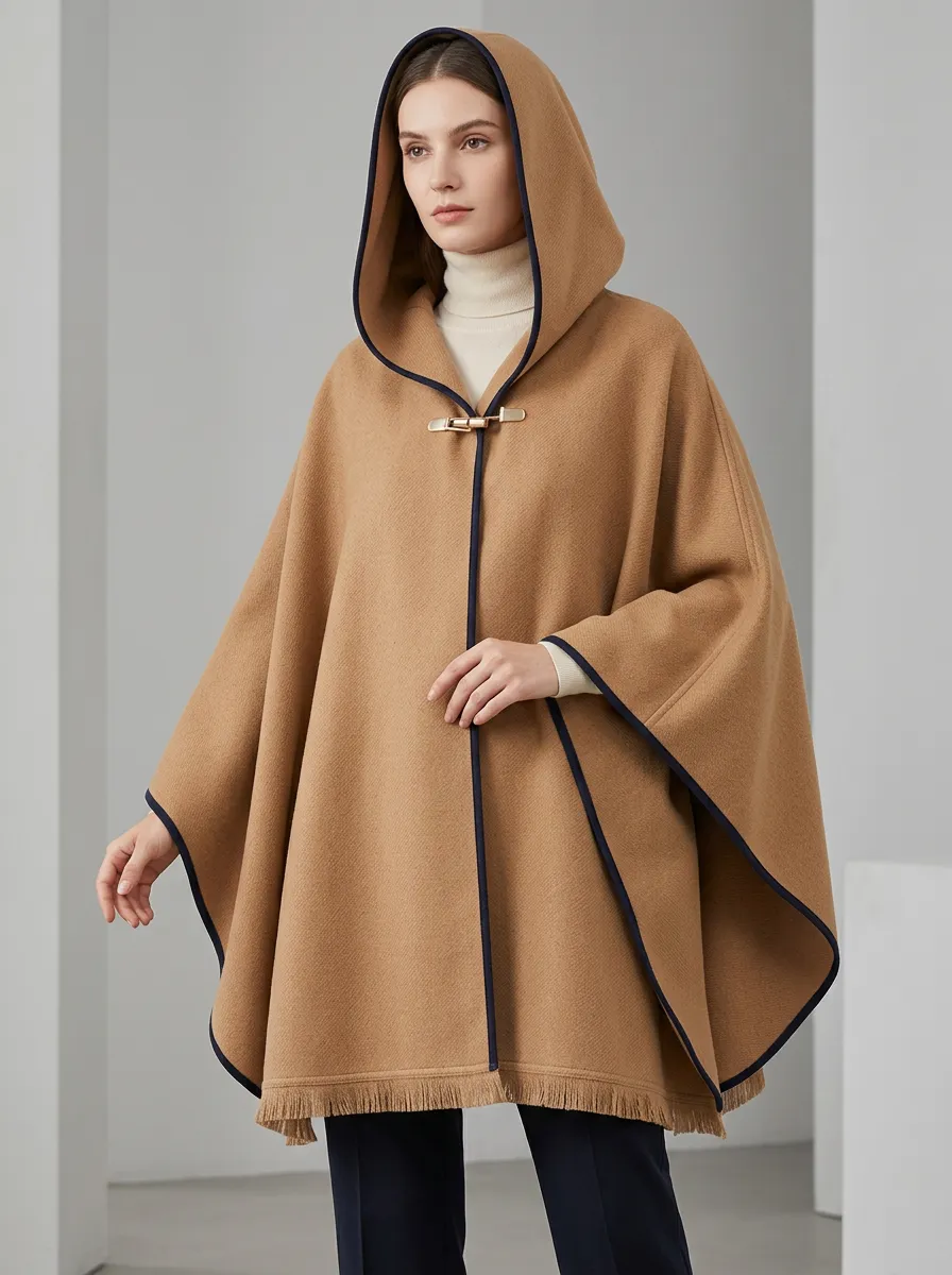 Hooded Fringed Women's Cape Poncho