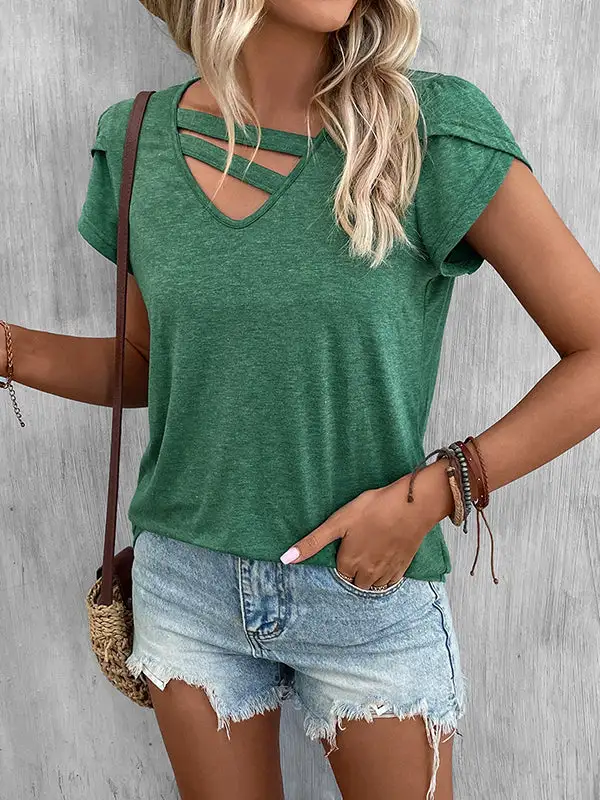 Relaxed Short Sleeve V-Neck Polyester T-Shirt