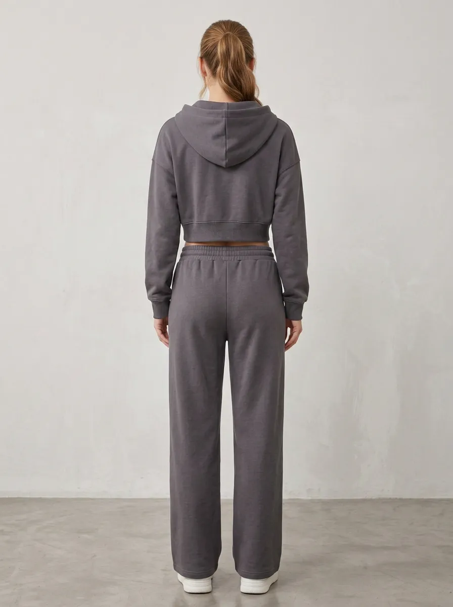 Cropped Zip-Up Sporty Women's Cropped Zip-Up Hoodie Jogger Active Set