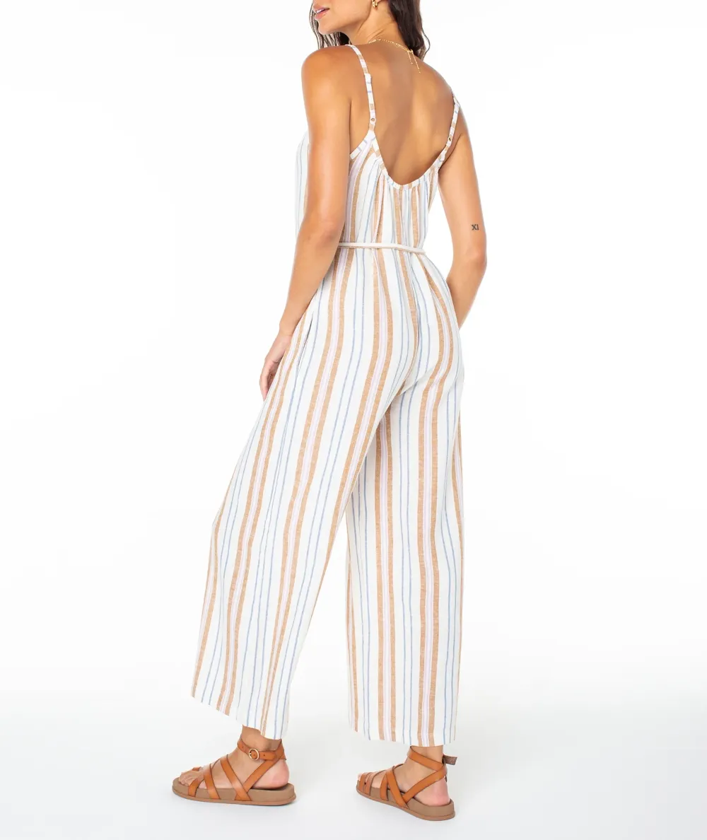Striped Elastic Waist Cinching Long One-Piece Dress