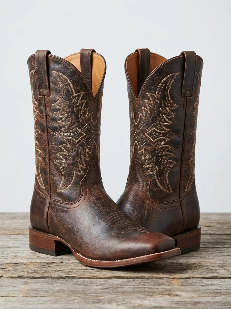 Ranchwear Embroidered Distressed Leather-Look Frontier Look Men's Western Cowboy Boots