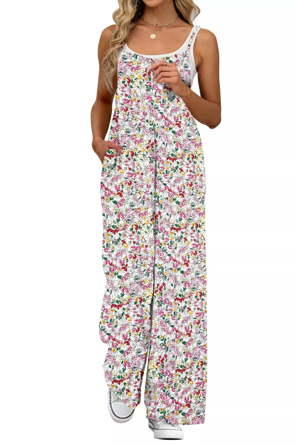 Plus Size Floral Print Wide Leg Jumpsuit