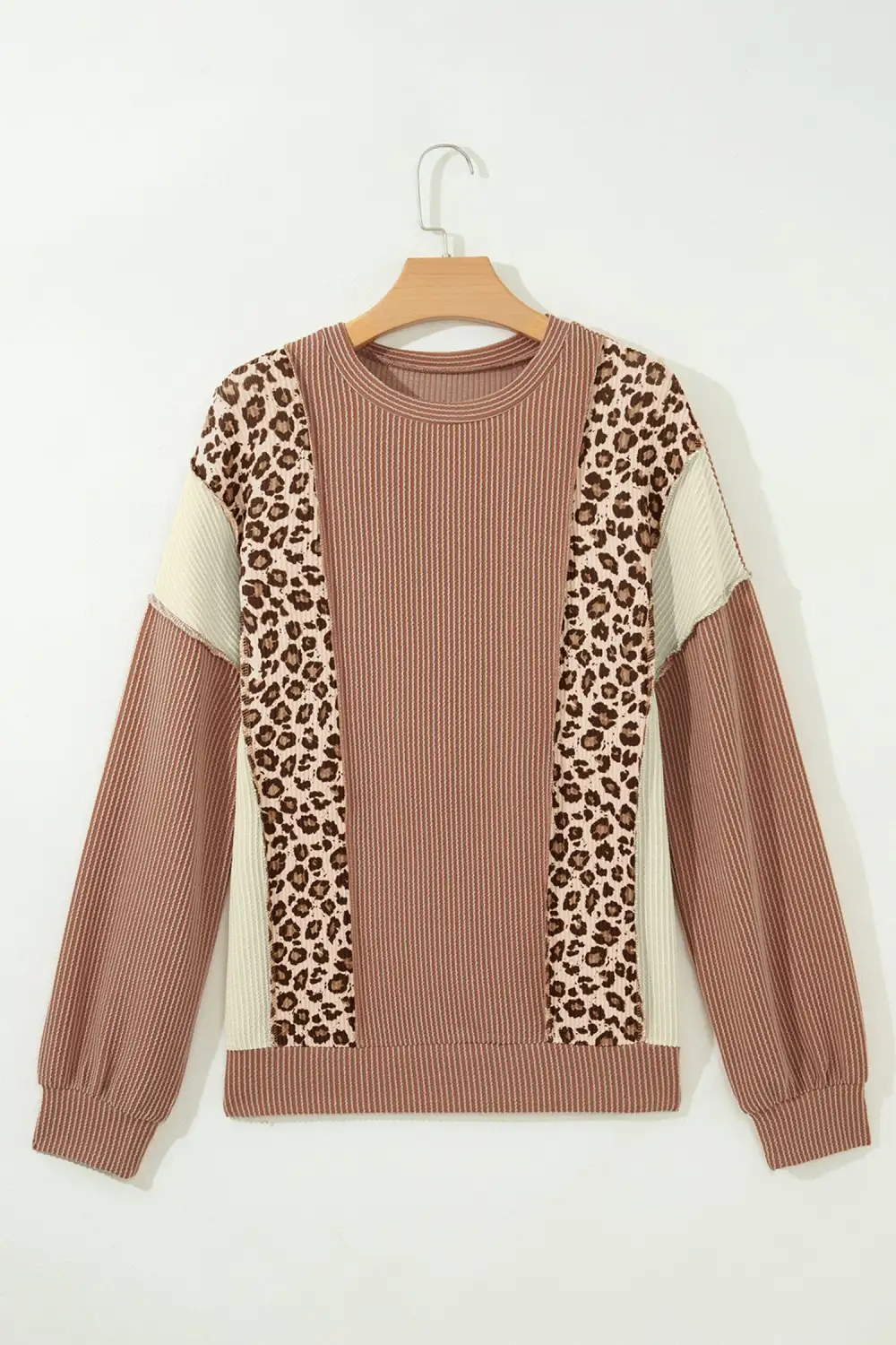 Women's Leopard Print Colorblock Ribbed Top