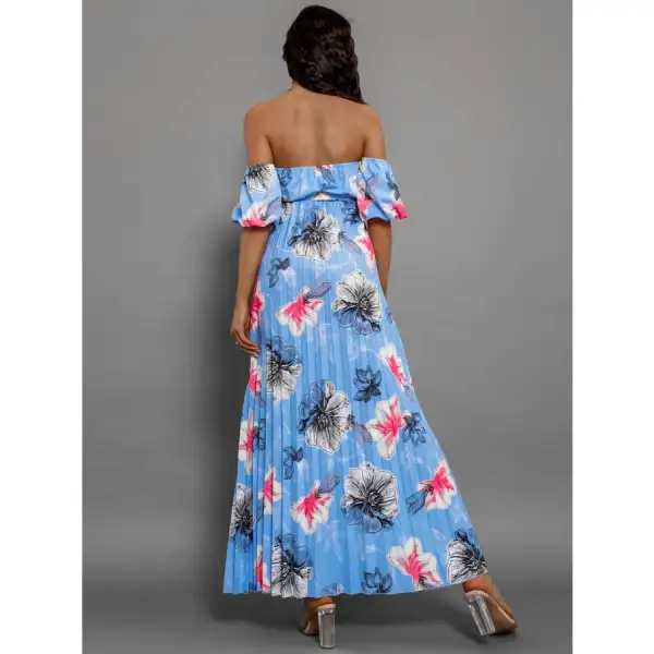 Pleated Off-Shoulder Short Sleeve Midi Dress